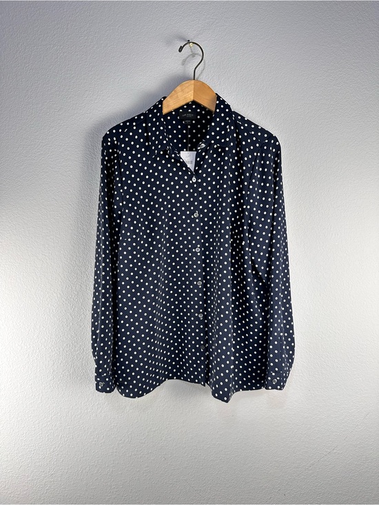 J. Jill Tops - J. Jill Navy and White Polka Dot Long Sleeve Shirt Sz L